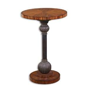   Accent Table Honey Toned Zebra Wood w/ Copper Bronze Metal Baluster