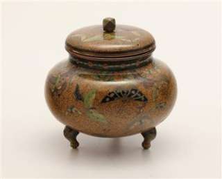 Fine Quality 19th C Japanese Cloisonne Miniature Footed Pot w Lid 