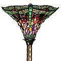   STYLE STAINED GLASS DRAGONFLY MOTIF PEACOCK TORCHIERE FLOOR LAMP LIGHT