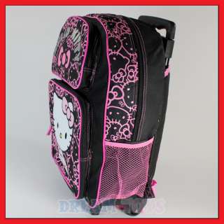   Kitty Black Glitter Roller Backpack   Rolling Girls Bag LARGE  