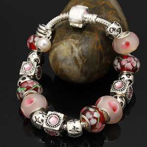   SILVER PLATED MURANO GLASS BEADS PEAR CHARM EUROPE BRACELET XMAS GIFT