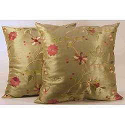   Sage Floral Embroidered Throw Pillows (Set of 2)  