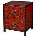 Tibetan Red/ Black Hand painted Floral End Table