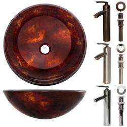 Geyser Red orange Tempered Glass Bathroom Vessel Sink and Faucet Combo 