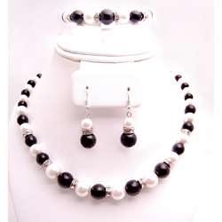 Black, Gray and White Glass Pearl Bead Jewelry Set  