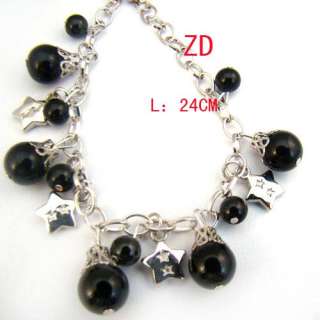 a0181 Ladys Black Imitation Pearl Beads Link Chain Bracelet Fashion 