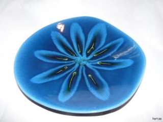   Mid Century Modern Mastercraft California Pottery Blue Bowl Dish Label