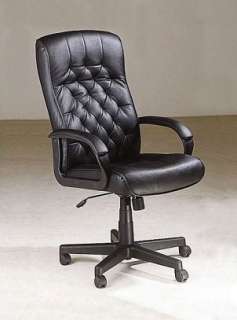 Black leather office chair in an office