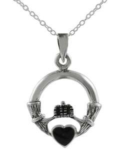 Sterling Silver Black Onyx Claddagh Necklace  