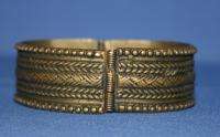 Antique Brass Cuff Bangle Hinged Bracelet w/ Gemstones  