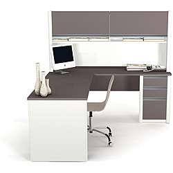 Bestar Connexion L shaped Workstation with Hutch  