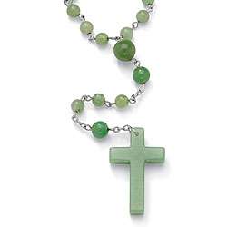   Andrea Silvertone Green Jade Rosary Necklace  