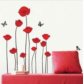 Red Poppy Flower Decor WALL STICKER Removable Decal  