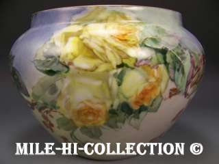 LIMOGES FRANCE HAND PAINTED ROSES JARDINIERE  
