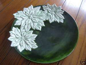 Ceramic Poinsettia Charger Plate Candle Holder 13 1/4  