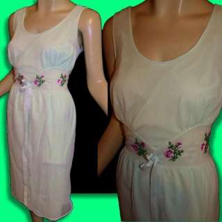Vintage 50s Green Chiffon Floral Nightgown Gown L XL  
