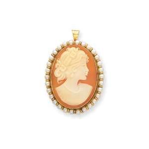   30mm Shell Cameo and Cultured Pearl Pin Pendant   JewelryWeb Jewelry