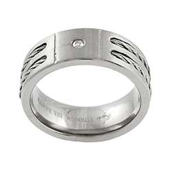 Titanium Cord Diamond Mens Ring  