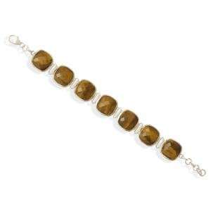 Tigers Eye Faceted Checkerboard Soft Square Bracelet Sterling Silver