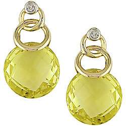 14k Yellow Gold Diamond and Lemon Quartz Earrings  