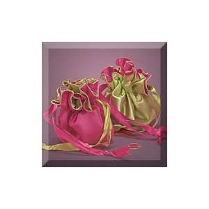  12ea   9 Lime/Hot Pink Satin Reversible Pouches Health 