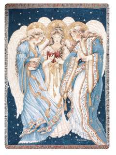 THREE ANGELS Angelic Christmas Tapestry Afghan Throw  