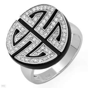 Dazzling Ring With 0.60Ctw Precious Stones   Genuine Diamonds And Onyx 