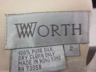 WORTH Ivory Silk Long Sleeve Blazer Pants Suit Sz 2 4  