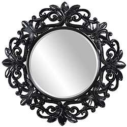 Round Framed Glossy Black Wall Mirror  