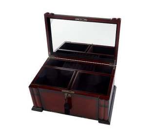 New Vintage Mahogany Wood Jewelry Chest Box w Lock & Key  