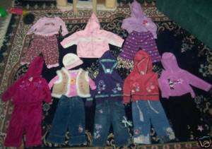 HUGE LOT GIRLS CLOTHES 12M 12 MONTHS TOPS JEANS PAJAMAS  