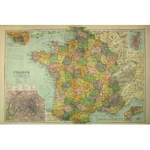 1910 Map France Paris Havre Riviera Bay Biscay 