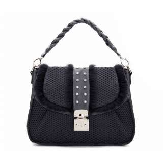 Braided Handle Satchel Fur&Knit Purse Handbag ShoulderBag 3 Colors 
