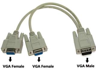 VGA SVGA male to 2 dual female Y Splitter Cable Adapter  