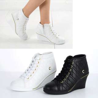   Canvas Simple Lace Up Wedges High Heel Fashion Ankle Sneakers  