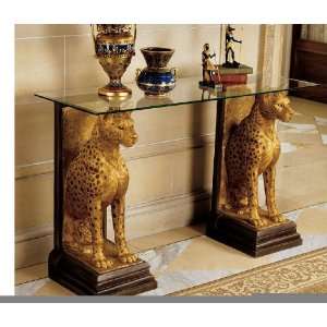   Wildlife Cheetah Wildlife Sculptural Decorative Glass Topped Console
