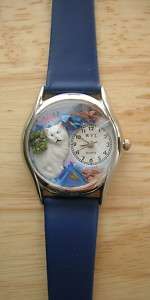 Whimsical WHITE PERSIAN CAT WATCH Leather Band cats  