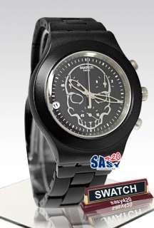 SWATCH SVCF4001AG Chrono Full Blooded Black Skull Watch  