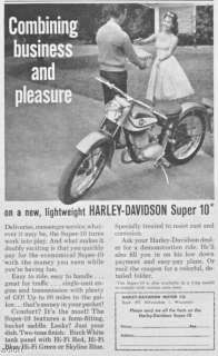 1960 Harley Davidson Super 10 Motorcycle print ad  