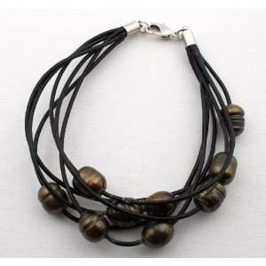 Baroque Pearl Bracelet Brown Freshwater Pearls On Leather Cords. Nine 