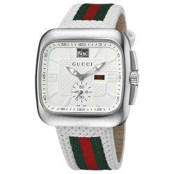 Gucci Mens Coupe White Leather Strap Watch  
