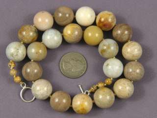 Necklace Fossil Coral 18mm Round Beads 925  