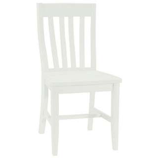 Set of 2) Schoolhouse Dining Room Chairs Linen White Wood  