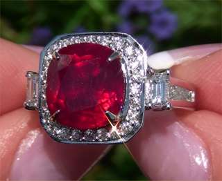   Natural Red Ruby & Diamond Vintage Ring 18k White Gold  