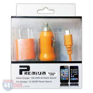 CricKet ZTE Score 3in1 USB Data Cable Home Car Charger Kit Orange 