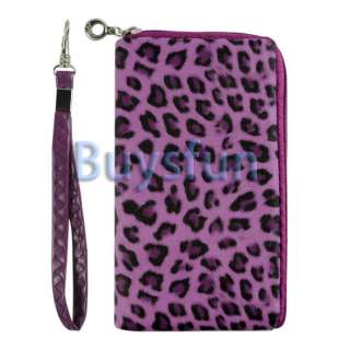 Leopard Zipper Purple Case Bag Wallet Pouch for Apple iPhone 4 4G 4S 