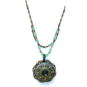   Retro Gold Metal Necklace with ite Filigree Medallion Jewelry