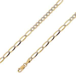   Yellow 2 Two Tone Gold Figaro 10+7 Chain Necklace 4mm (5/32) 20