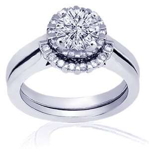 1 Ct Round Cut Halo Diamond Wedding Rings Channel Set 14K 