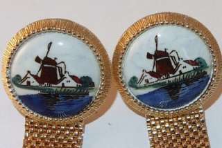   HAND PAINTED ORIG BOX ARTS OF THE WORLD MESH WRAP CUFF LINKS  